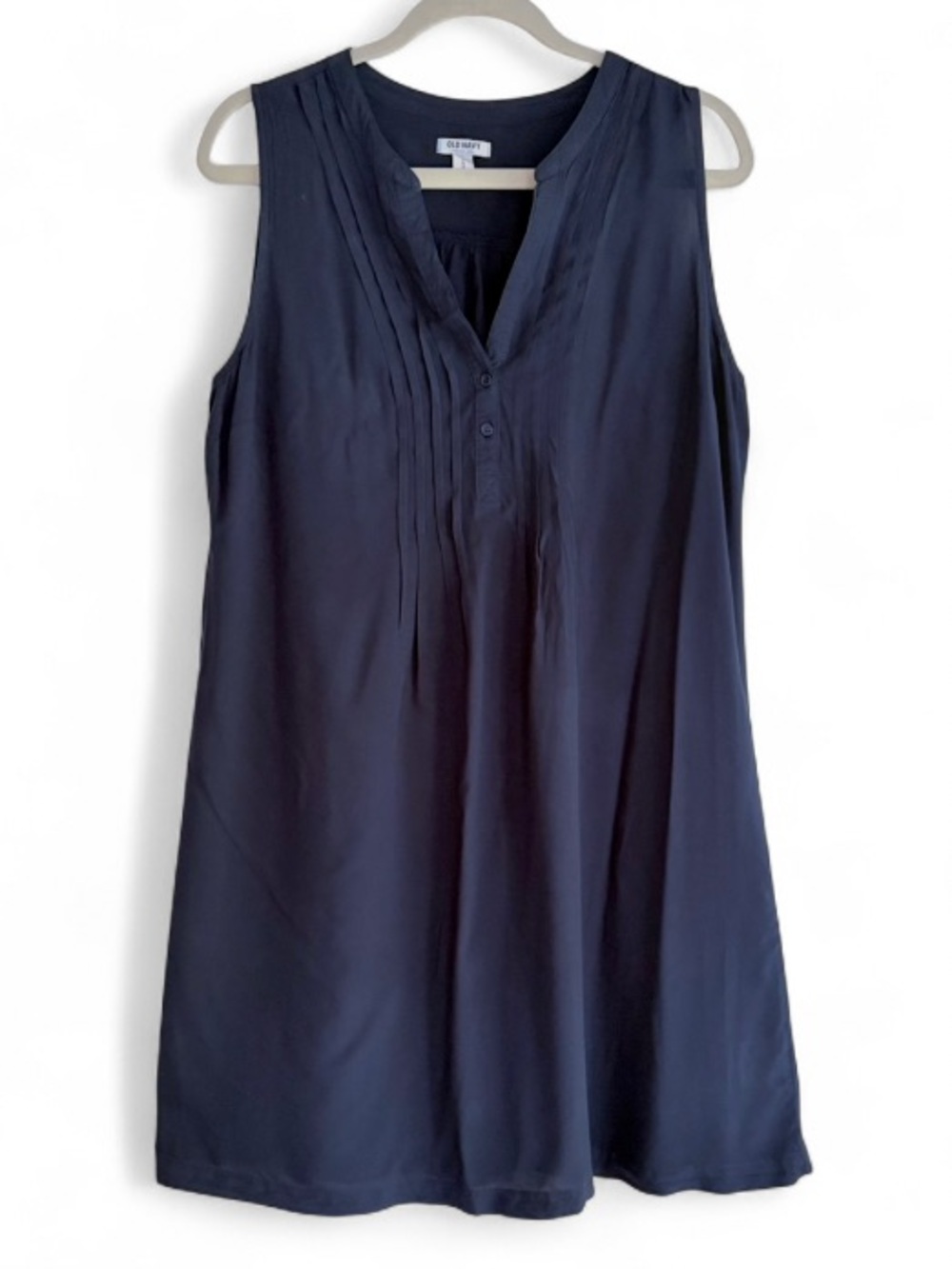 Old Navy Sleeveless V Neck Navy Blue Pintuck Front Dress Size L